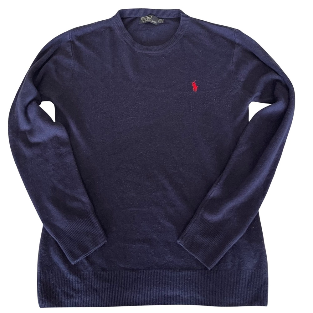 Polo Ralph Lauren Navy Crewneck Sweater XXL Red Pony Logo 100% Cotton Pullover